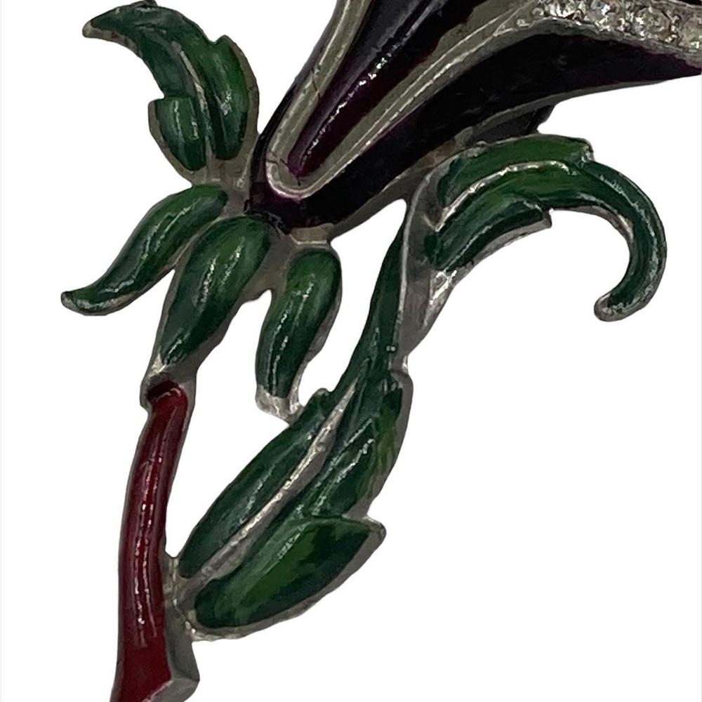 Rare Vintage Coro Enamel Rhinestone Trembler Flower Brooch Perfume Pocket - Picture 4 of 6